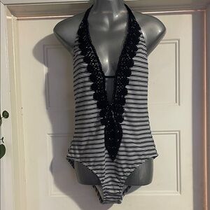 Massimo Black and White Striped One Piece Swimsuit